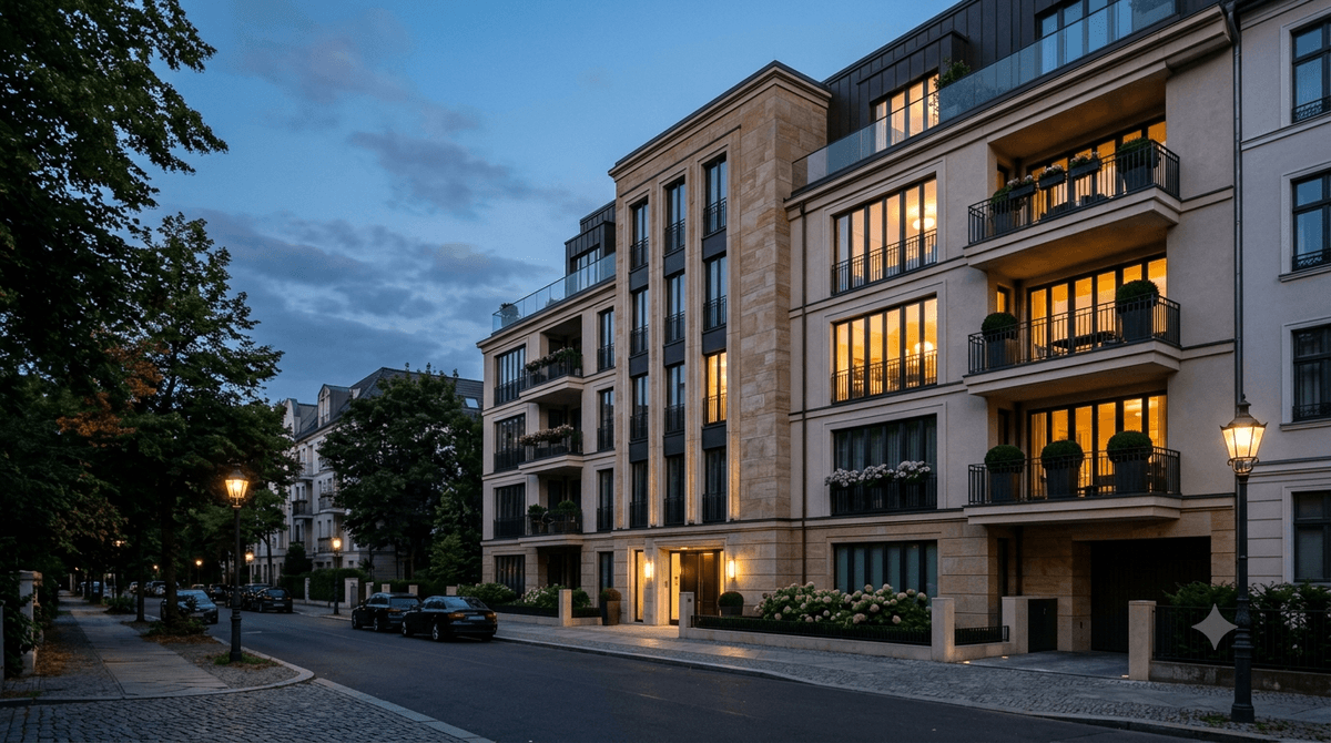 Qasa promotional illustration of a European apartment building