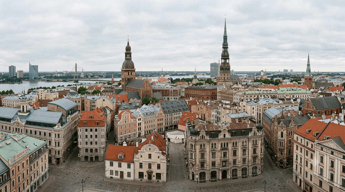 Riga cityscape used on Unitoq's website to illustrate its initial European property market focus